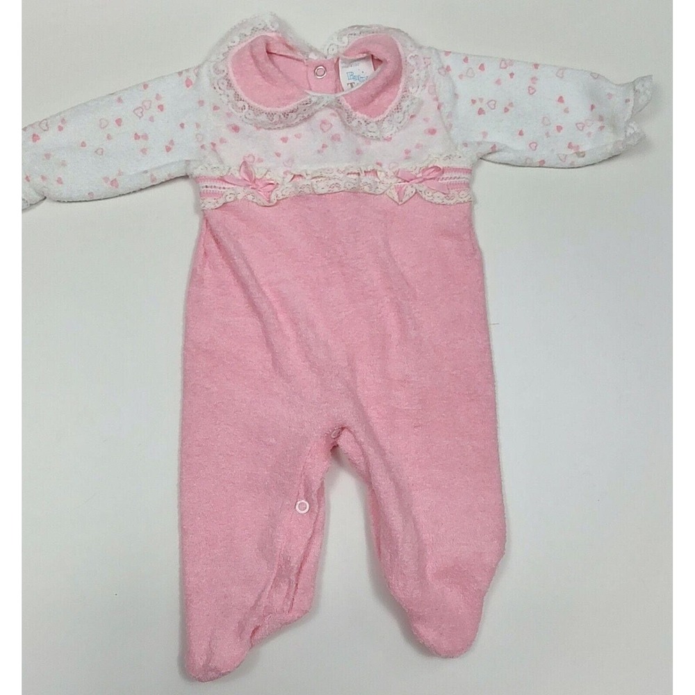 VTG Baby Terry Sleeper Footed Pajamas Baby Size 0-3 Month Terry Cloth Heart B12